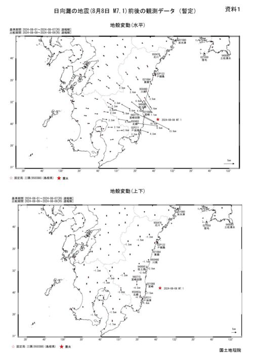 令和6年8月8日16時43分頃の日向灘の地震に伴う地殻変動（第3報）